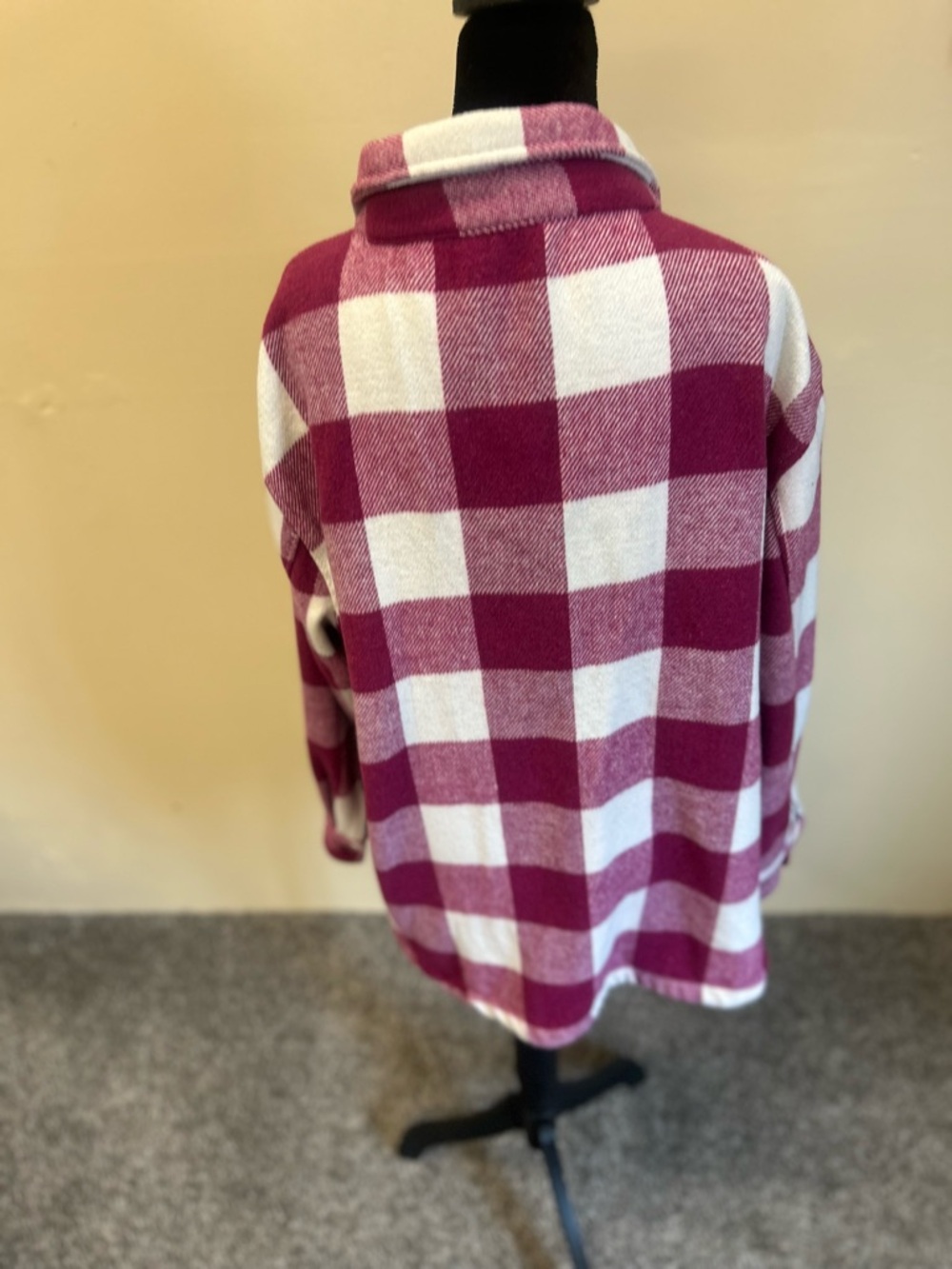 Plaid Pea Coat shacket Jacket in Pink & White Size L Perfect Condition - Picture 3 of 8